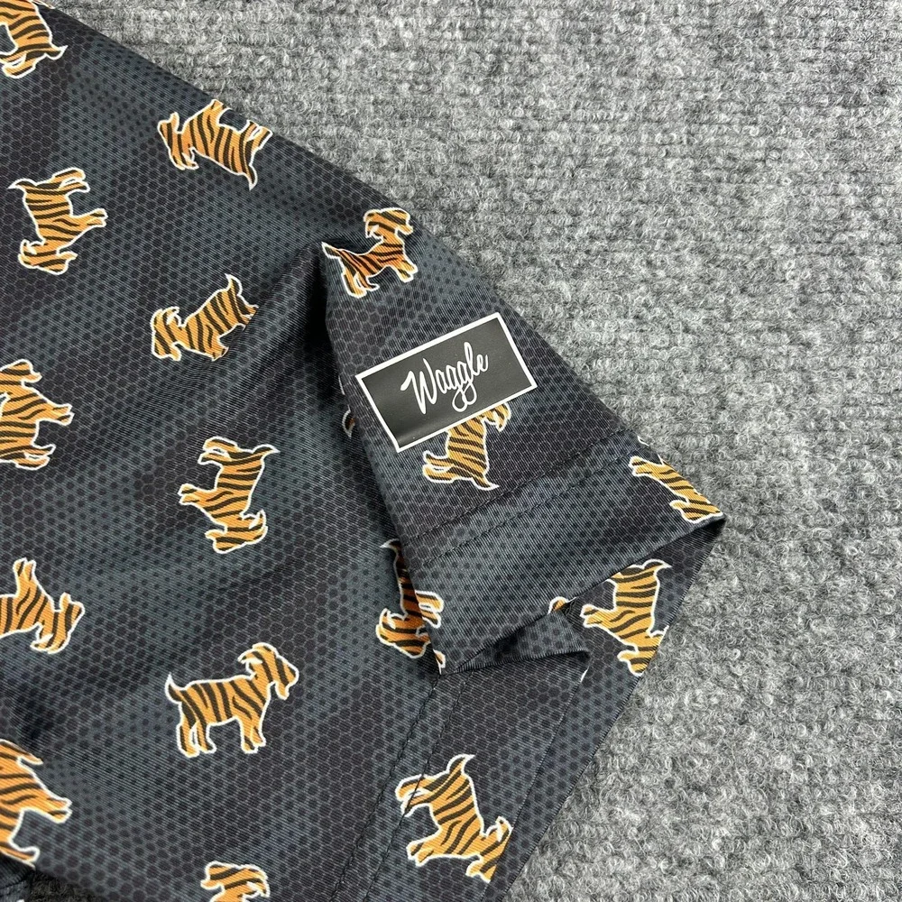 Waggle Polo Shirt Mens Large Gray Tiger Dog Print GOAT Golf Performance‎ Stretch - Picture 2 of 8